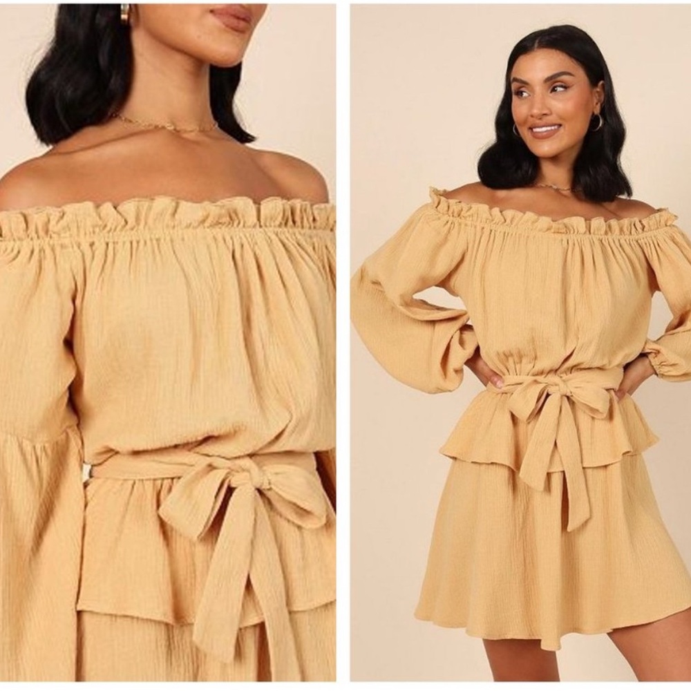 Petal & Pup Callie Off the Shoulder Gauzy Ruffle Mini Dress Yellow XS